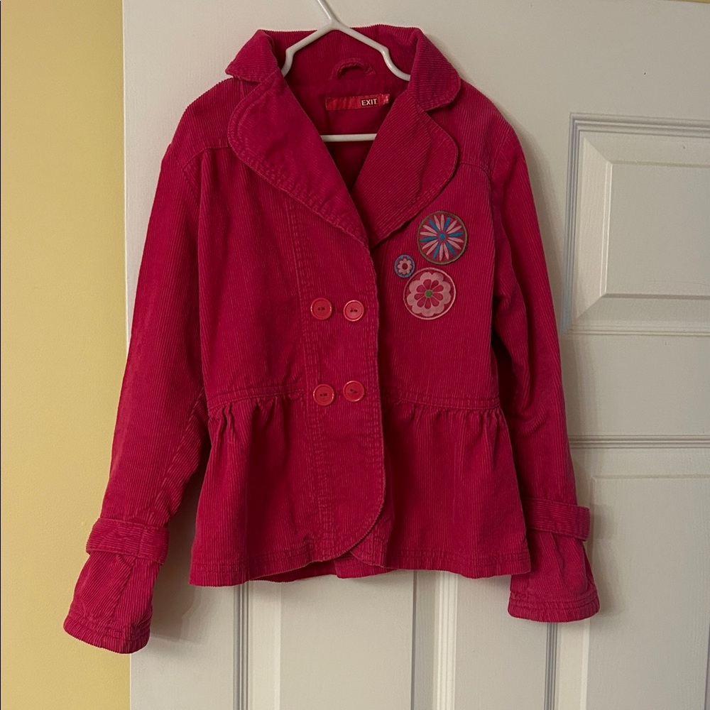Vintage Pink Corduroy Jacket with Embroidered Patches